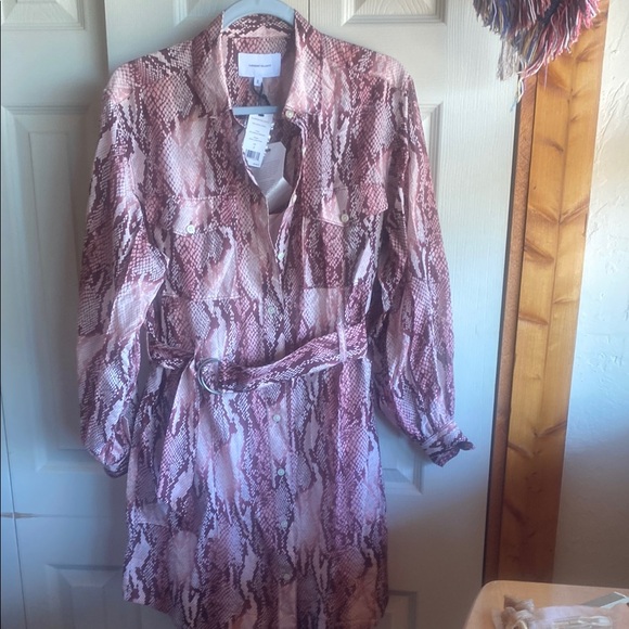 Current Elliott NWT Carmel Python Print Slip & Belted Long Sleeve Dress sz 2 - Picture 3 of 15